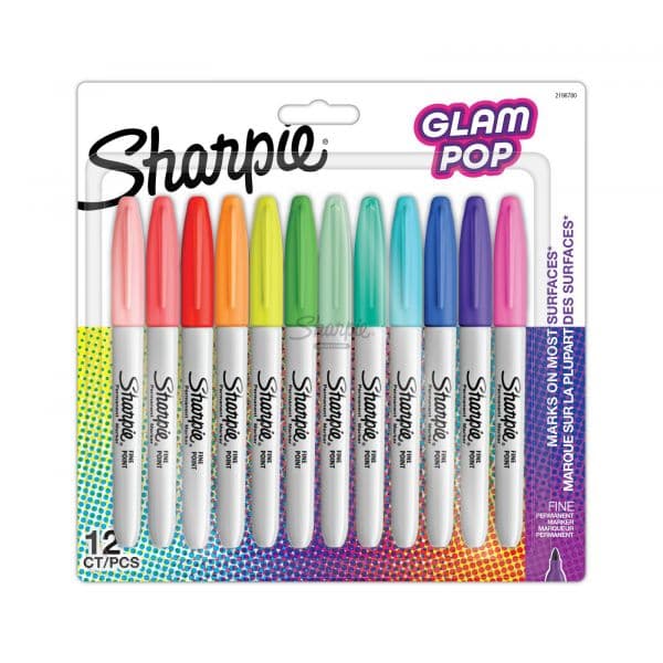 Sharpie Marcador Permanente Fino Glam Pop, Blister 12 Peças, Cores Sortidas