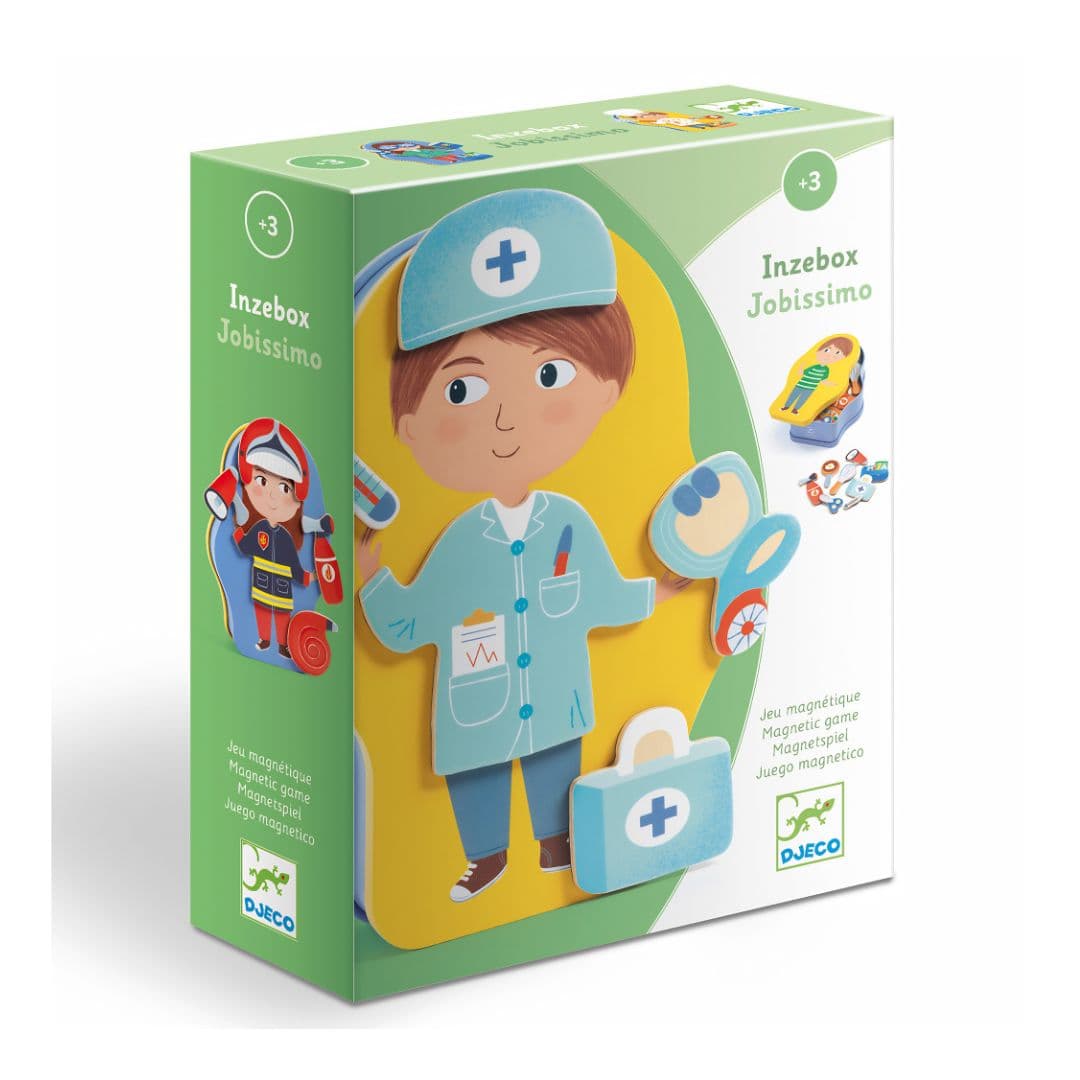 Djeco jobissimo – inzebox caixa de metal c/ íman profissões + 3 anos