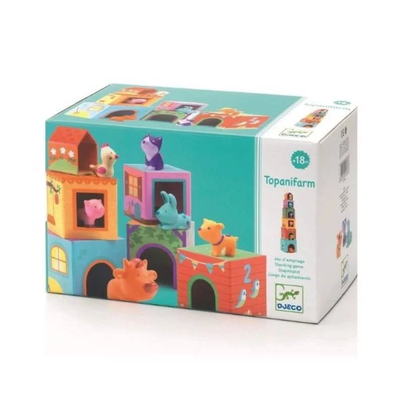 Djeco topanifarm – jogo de empilhar blocos e animais +18 meses