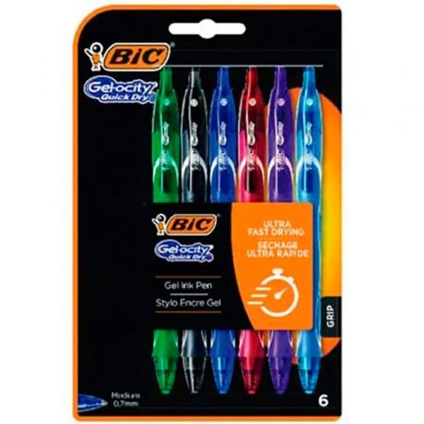 Bic Caneta Gel Retrátil Gelocity Quick Dry 0.7mm Multicolor 6 Un.
