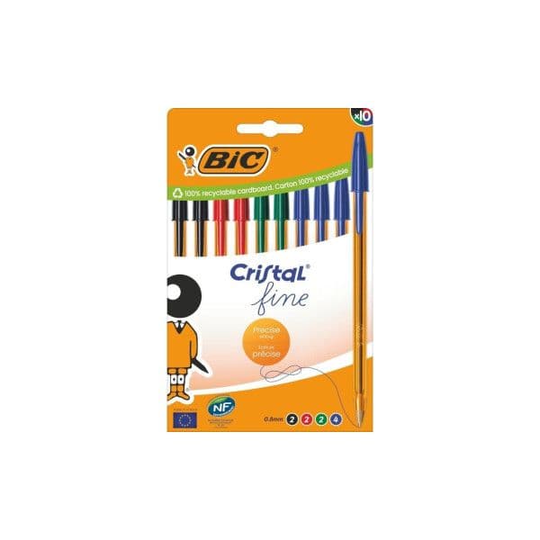 Bic Caneta Cristal Fine 0.8mm Cores Sortidas 10 Un.