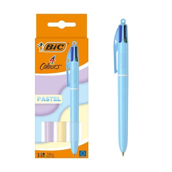 Bic Caneta Esferográfica 4 Cores Pastel 1.0mm Tinta Óleo 3 Un.