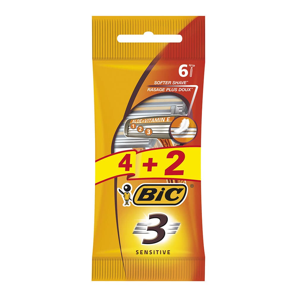 Barbear masculino 3 sensitive pack 4+2 unidades
