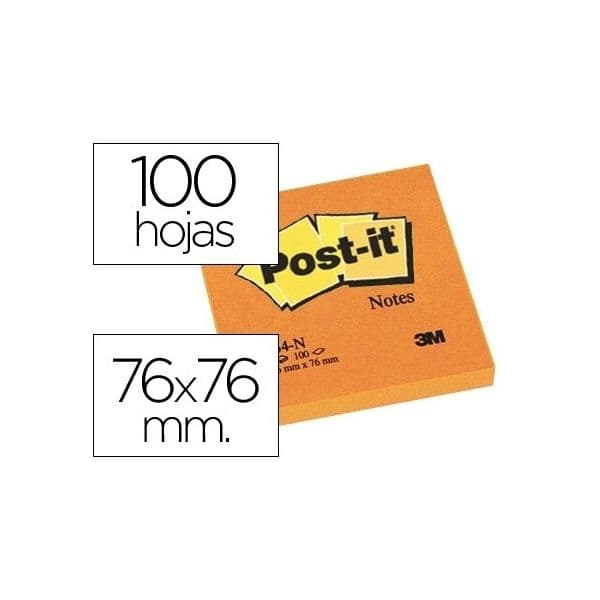 Post-it Bloco Adesivo 76x76MMS 100 Fls Laranja Embalagem de 6 Un