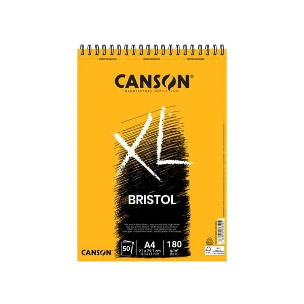 CANSON Bloco Espiralado XL Bristol A4 180g 50 Folhas