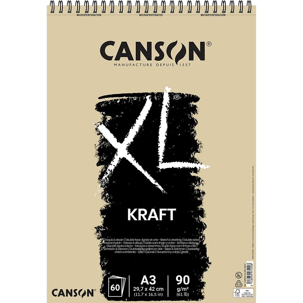 Bloco Espiralado Canson XL Kraft A3 90g 60Fls (1 Uni.)