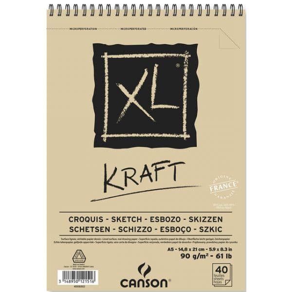 Canson Bloco de Desenho A5 Espiral XL Kraft 90g 40 Fls