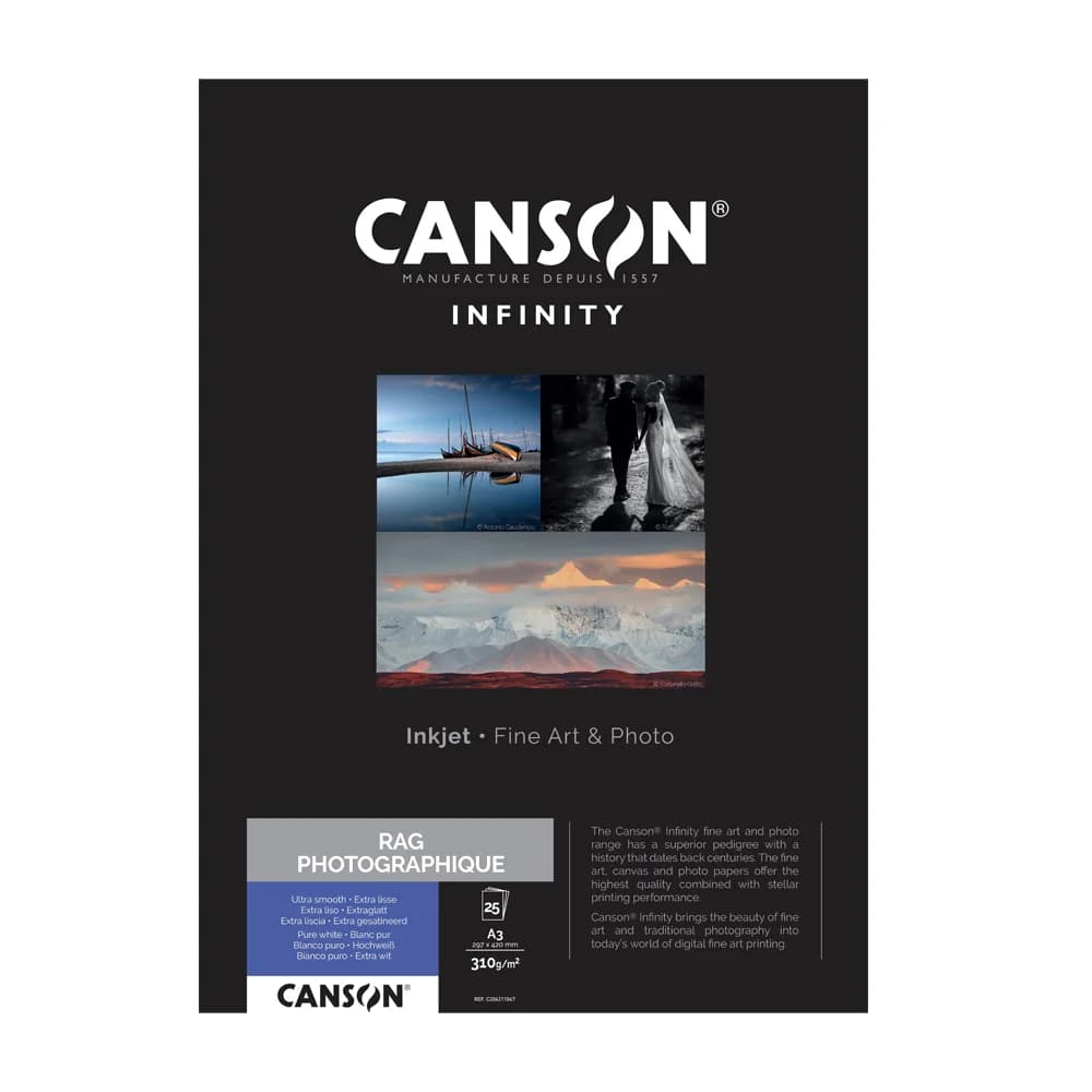 Canson 25 un. Fls Papel Algodão A3+ Infinity Rag Photograph 310g