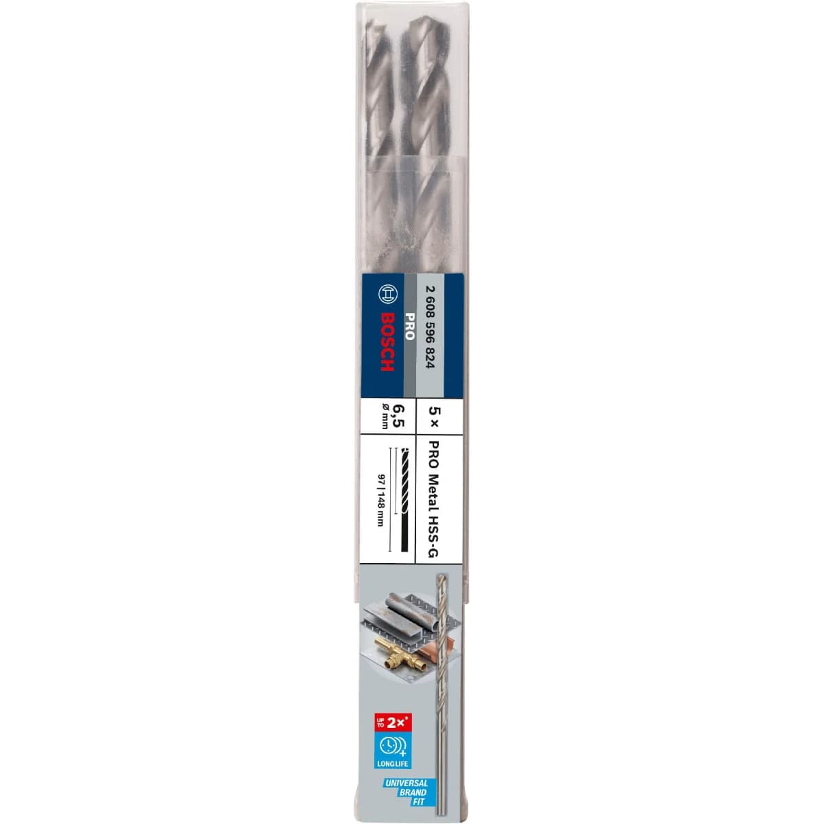 Broca de comprimento longo PRO Metal HSS-G, 6,5 x 97 x 148 mm, 5 unid. refª 2608596824 BOSCH - 2608596824 - Ferramentaspro.pt