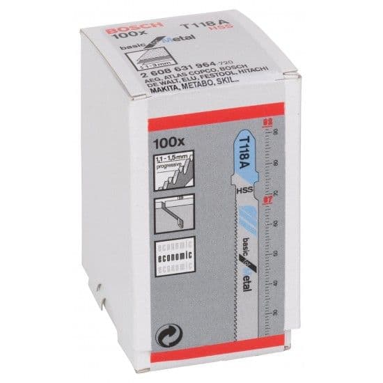 Bosch Conjunto de Lâminas de Serra Tico-tico T 118 A Basic Metal 100 Unidades