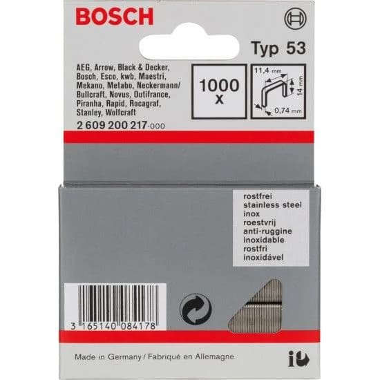 Agrafo de arame fino, tipo 53, inoxidável refª 2609200217 BOSCH - 2609200217 - Ferramentaspro.pt