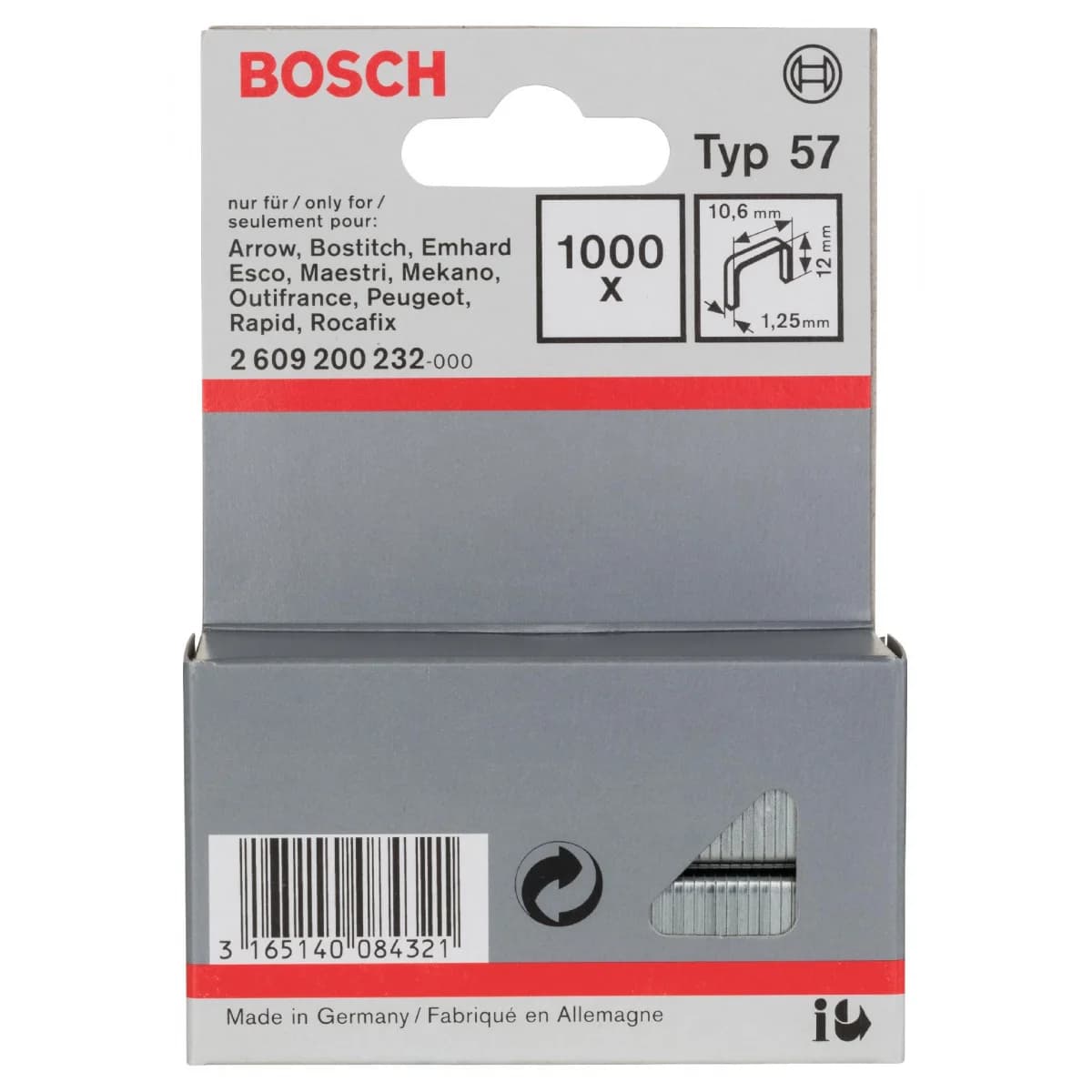 Agrafo de arame direito, tipo 57 refª 2609200232 BOSCH - 2609200232 - Ferramentaspro.pt