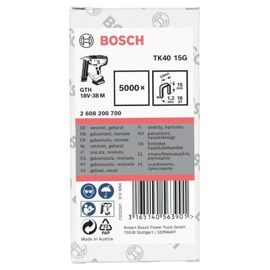 Agrafos Coroa Estreita Bosch TK40 15G 5.8x1.2x15 mm 5000 unidades