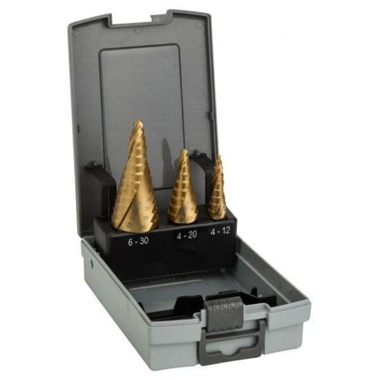 Broca escalonada, conjuntos Conjunto de 3 peças de broca escalonada HSS-TiN refª 2608587432 BOSCH