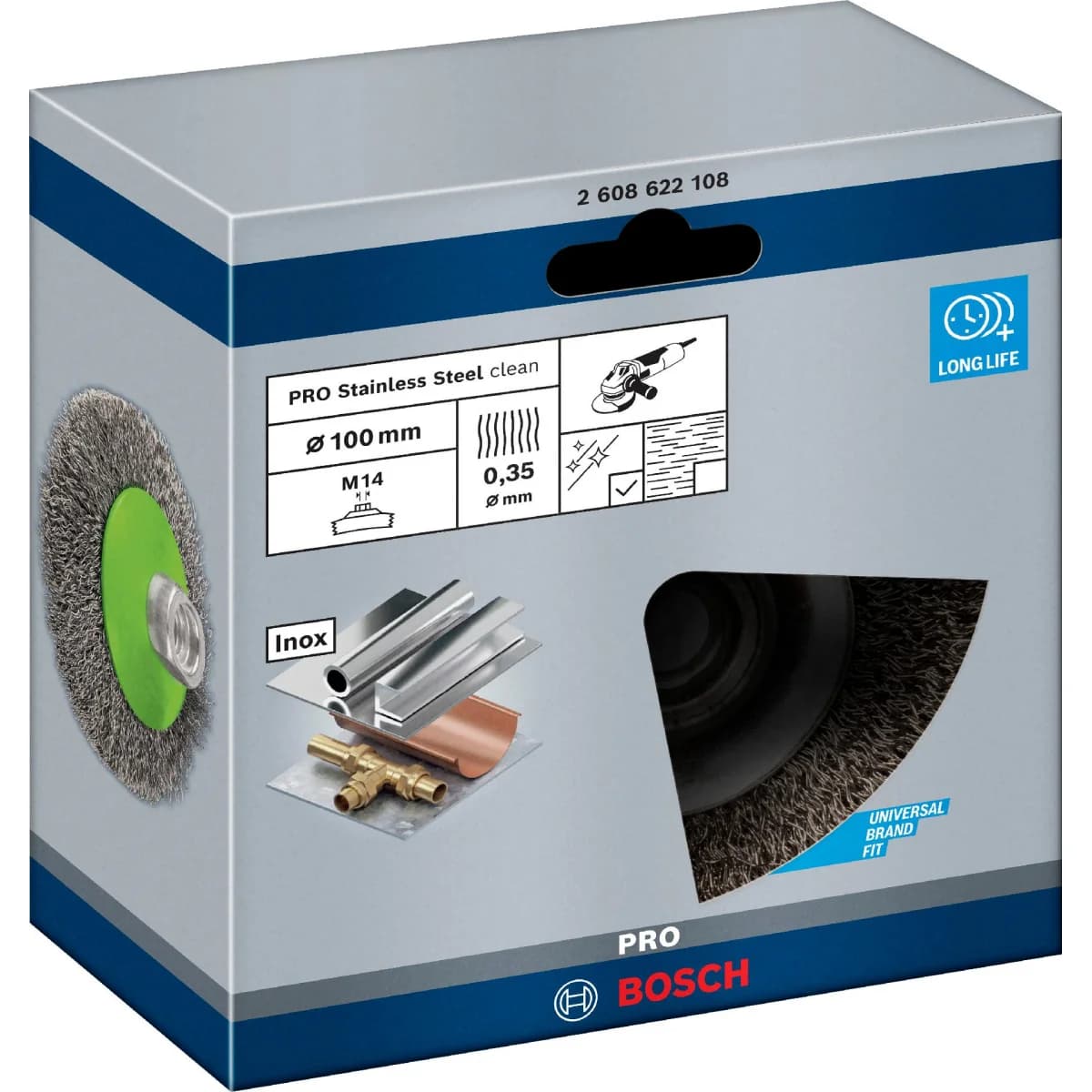 Catrabucha biselada PRO Stainless Steel clean, 100 x 0,35 mm, rosca refª 2608622108 BOSCH - 2608622108 - Ferramentaspro.pt