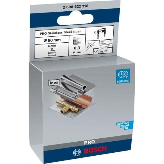 Catrabucha em copo PRO Stainless Steel clean, encabadouro reto, 60 x 0,3 mm refª 2608622118 BOSCH