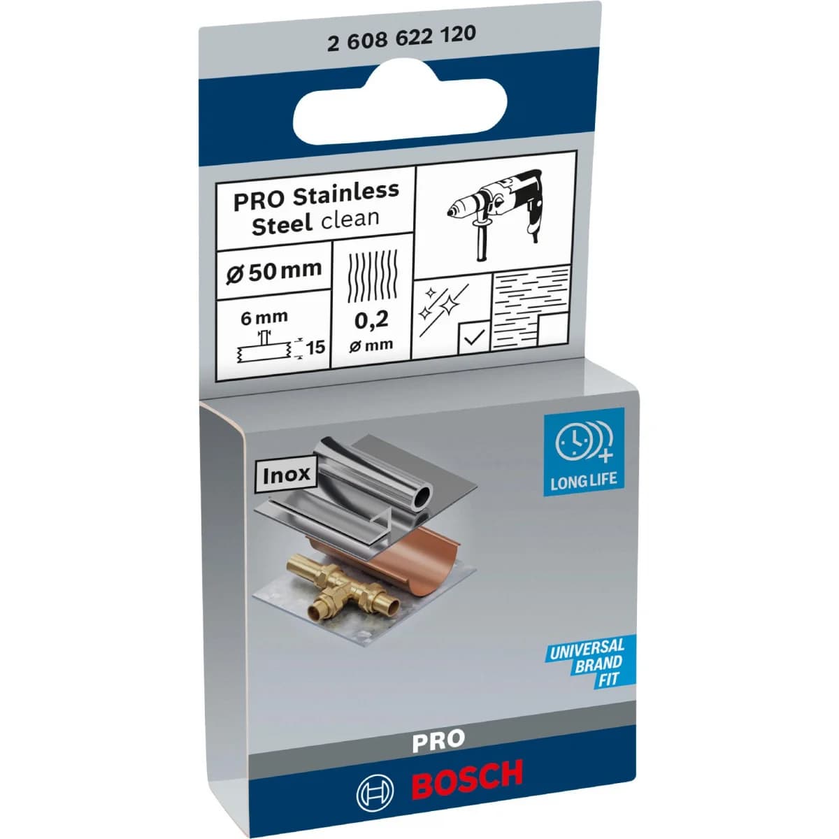 Catrabucha em disco PRO Stainless Steel clean, encabadouro reto, 50 x 0,2 mm refª 2608622120 BOSCH - 2608622120 - Ferramentaspro.pt