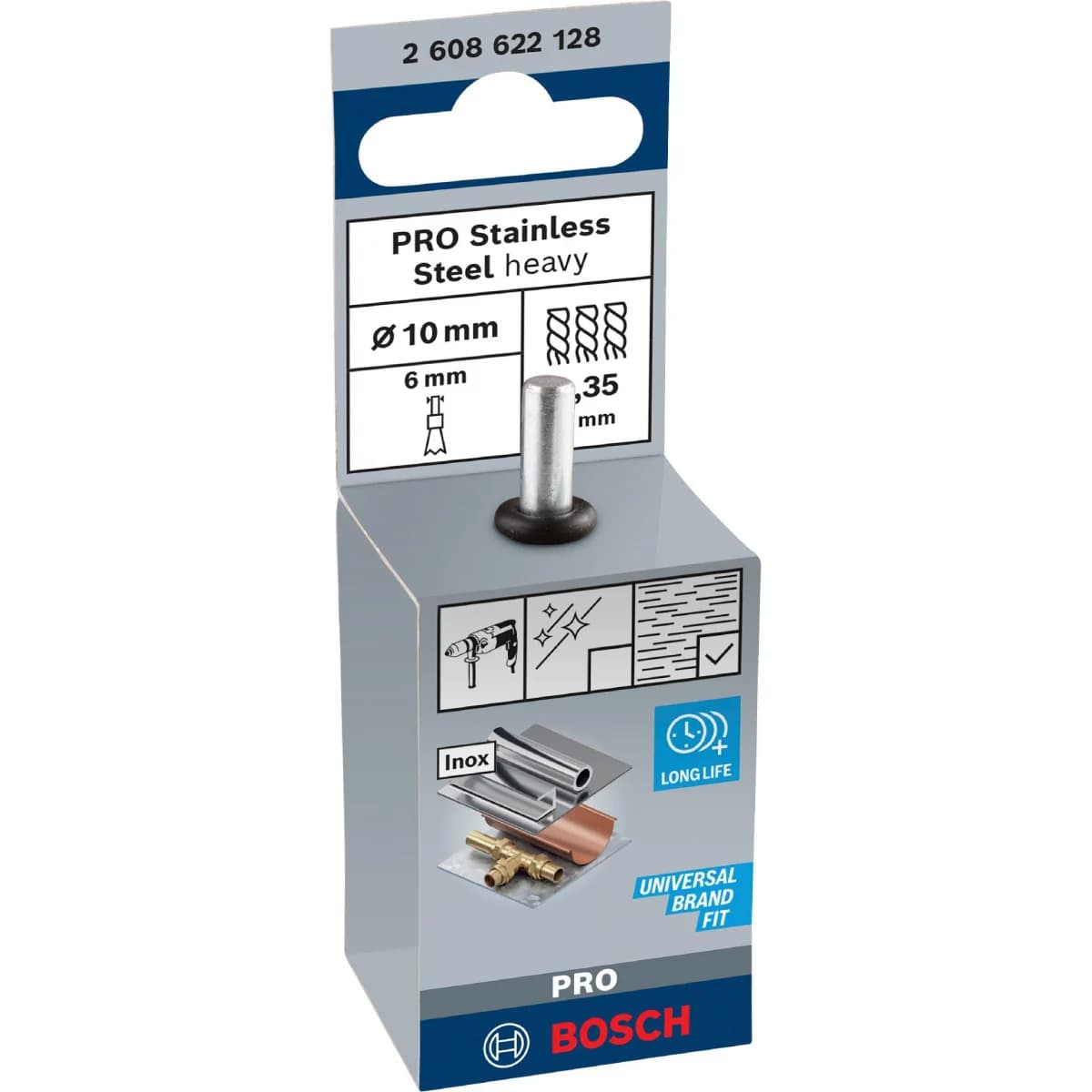 Catrabucha de acabamento PRO Stainless Steel heavy, encabadouro reto, 10 x 0,35 mm refª 2608622128 BOSCH - 2608622128 - Ferramentaspro.pt