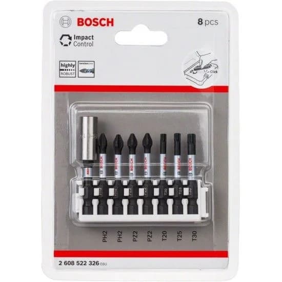 Jogo bits impacto sextavados 8pç refª 2608522326 Bosch - 2.608.522.326 - Ferramentaspro.pt