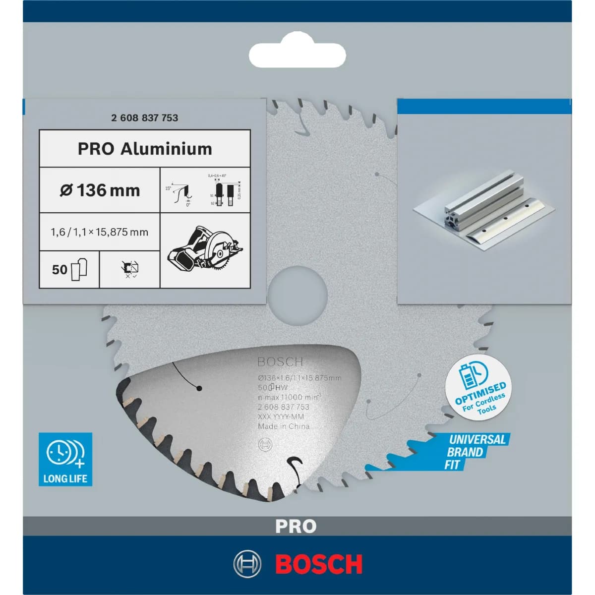 Disco sem fios PRO Aluminium cordless, 136 x 1,6 x 15,875 mm refª 2608837753 BOSCH - 2608837753 - Ferramentaspro.pt