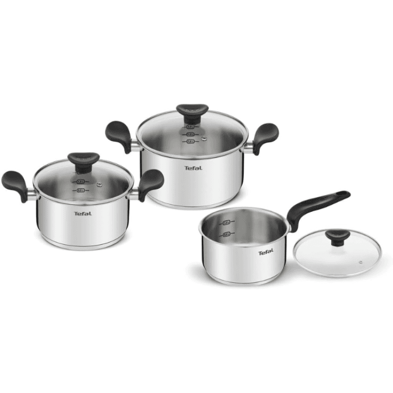 Trem de Cozinha Tefal E308S674 3 Peças + Tampas Aço Inoxidável