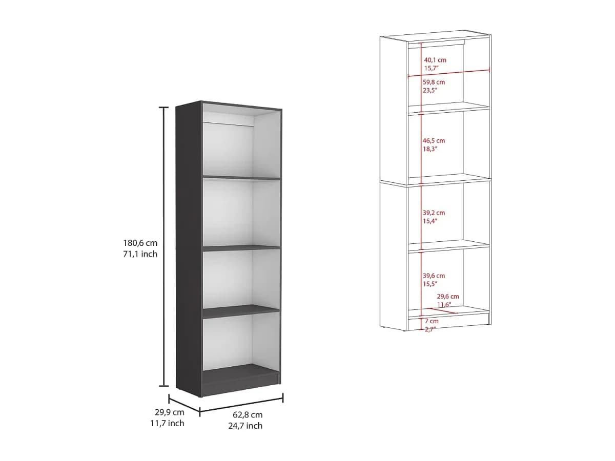 Estante para escritório em casa em melamina com 4 prateleiras abertas , 180.59 cm X 62.73 cm X 29.71 cm , Multicolor
