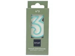 vela de aniversário actuel branco com rebordo azul número 3