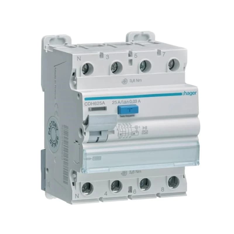Interruptor Diferencial Trifásico Hager CDH625A HI 25A 30mA