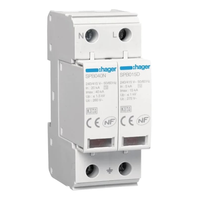 Limitador Descarregador SobreTensão 15KA Hager SPB215D 2P T