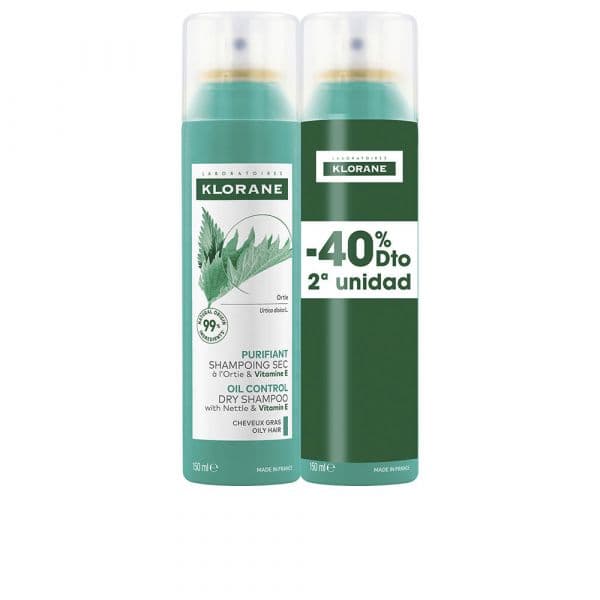 Klorane Shampoo Seco Urtiga Seborregulador Cabelos Oleosos 2x150ml