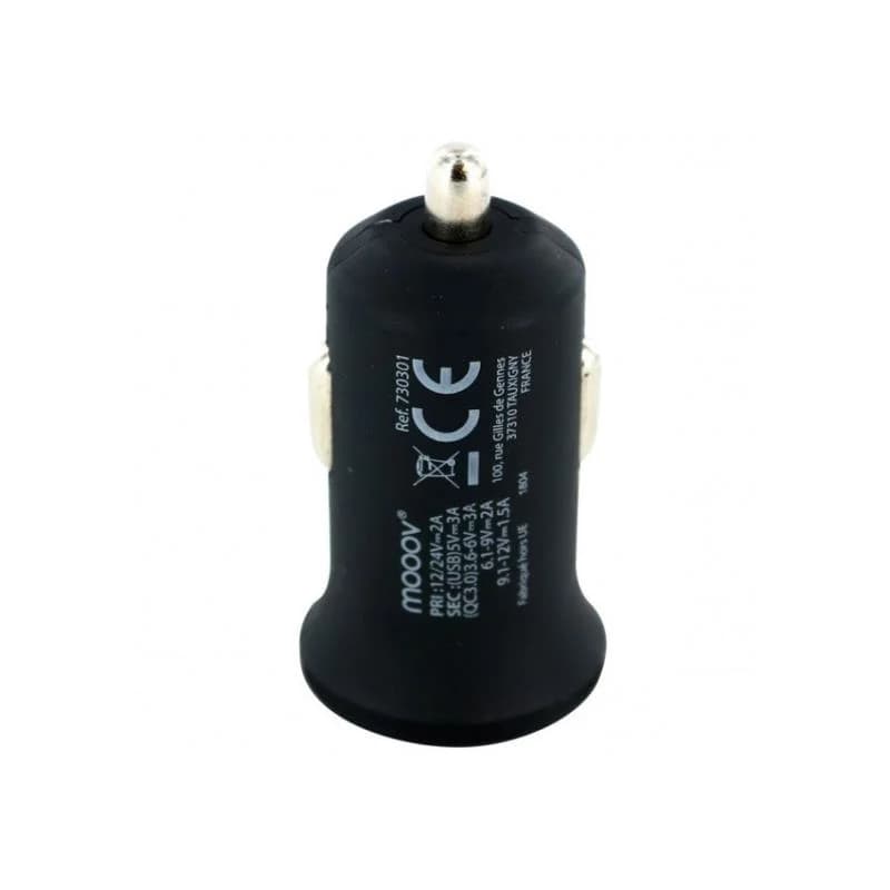 Mooov Carregador de Carro 1 usb 3.0 a Preto Quick Charge