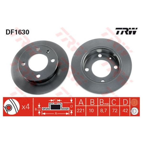 TRW - DF1630 - Jogo 2 discos travão dianteiro - 3322936163008