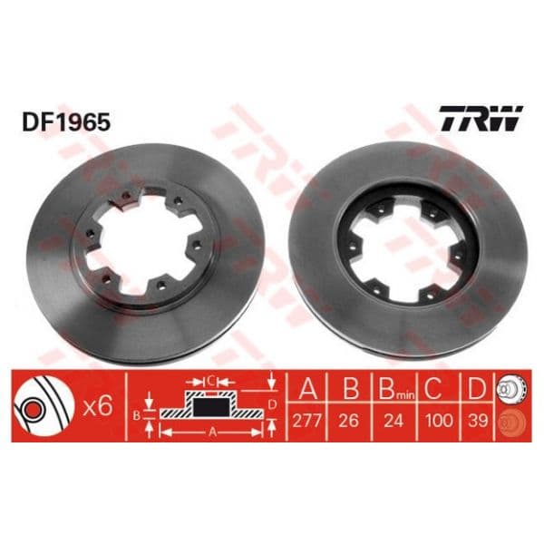 TRW - DF1965 - Jogo 2 discos travão dianteiro - 3322936196501