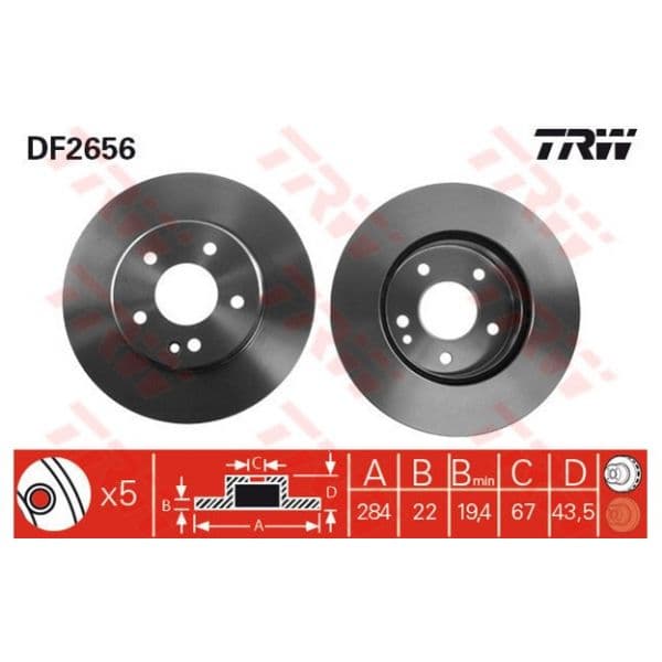 TRW - DF2656 - Jogo 2 discos travão dianteiro - 3322937108367