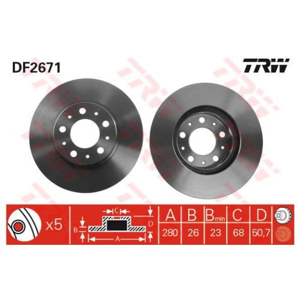 TRW - DF2671 - Jogo 2 discos travão dianteiro - 3322937108510