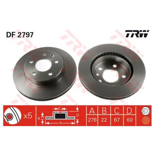 TRW - DF2797 - Jogo 2 discos travão dianteiro - 3322937187157