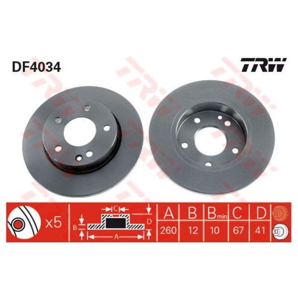 TRW - DF4034 - Jogo 2 discos travão dianteiro - 3322937237357