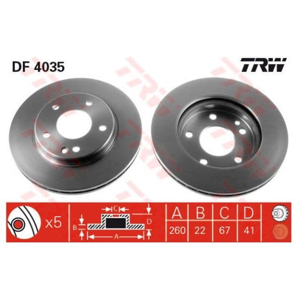 TRW - DF4035 - Jogo 2 discos travão dianteiro - 3322937237364