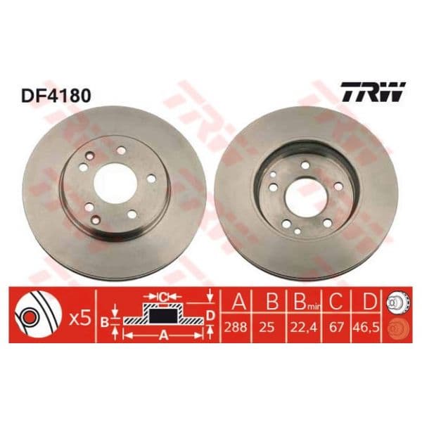 TRW - DF4180 - Jogo 2 discos travão dianteiro - 3322937289226