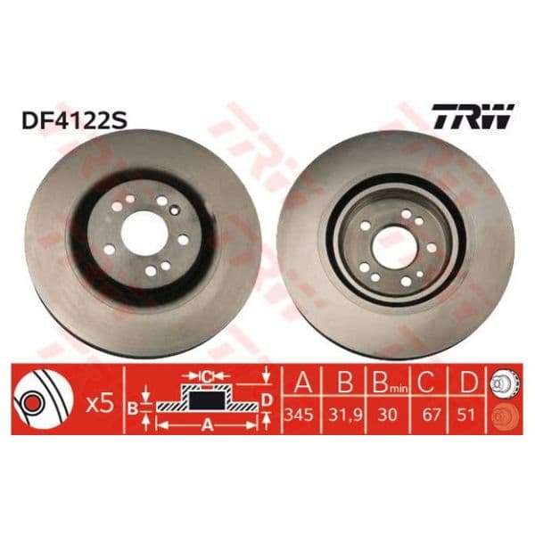 TRW - DF4222S - Disco de travão dianteiro - 3322937364428
