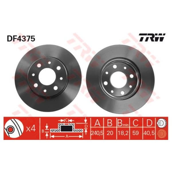 TRW - DF4375 - Jogo 2 discos travão dianteiro - 3322937402335