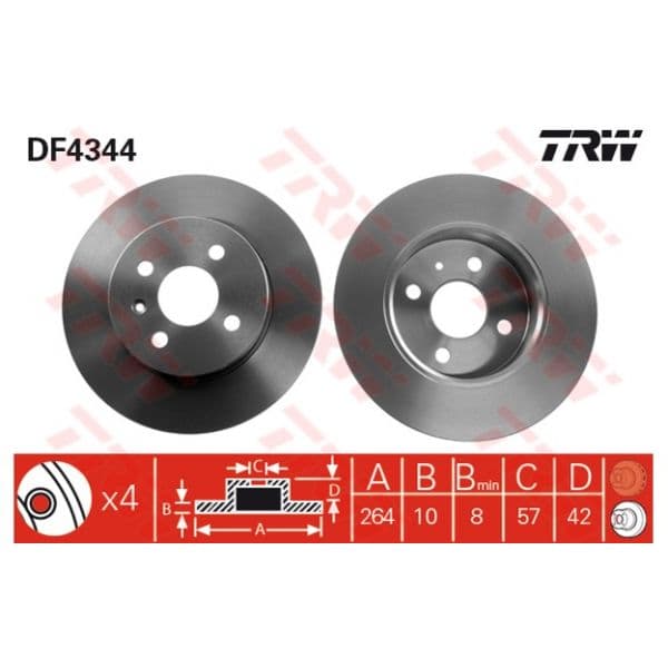 TRW - DF4344 - Jogo 2 discos travão traseiro - 3322937402502