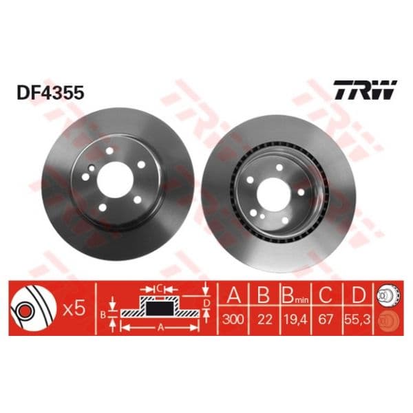 TRW - DF4355 - Jogo 2 discos travão traseiro - 3322937402663