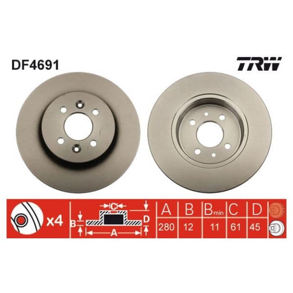 TRW - DF4691 - Jogo 2 discos travão traseiro - 3322937474448