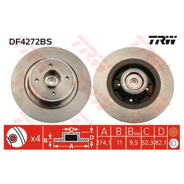 TRW - DF4272BS - Disco de travão traseiro - 3322937510900