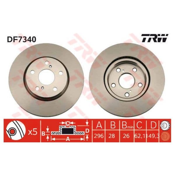 TRW - DF7340 - Jogo 2 discos travão dianteiro - 3322937548095