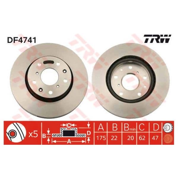 TRW - DF4741 - Jogo 2 discos travão dianteiro - 3322937570157