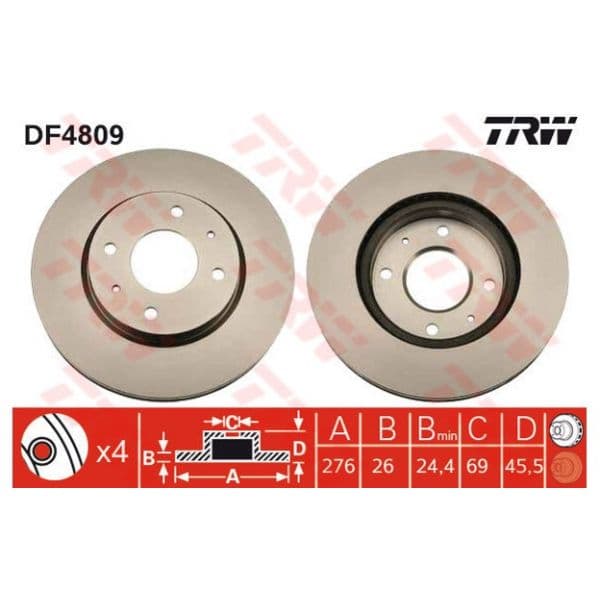 TRW - DF4809 - Jogo 2 discos travão dianteiro - 3322937885473