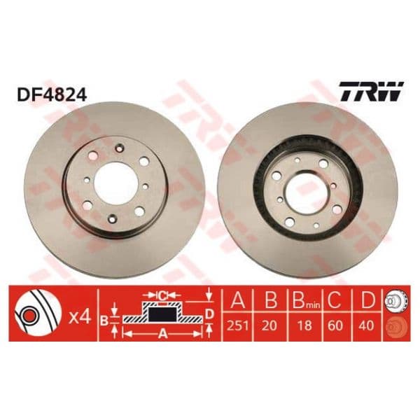 TRW - DF4824 - Jogo 2 discos travão dianteiro - 3322937891658
