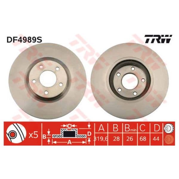 TRW - DF4989S - Disco de travão dianteiro - 3322937951550